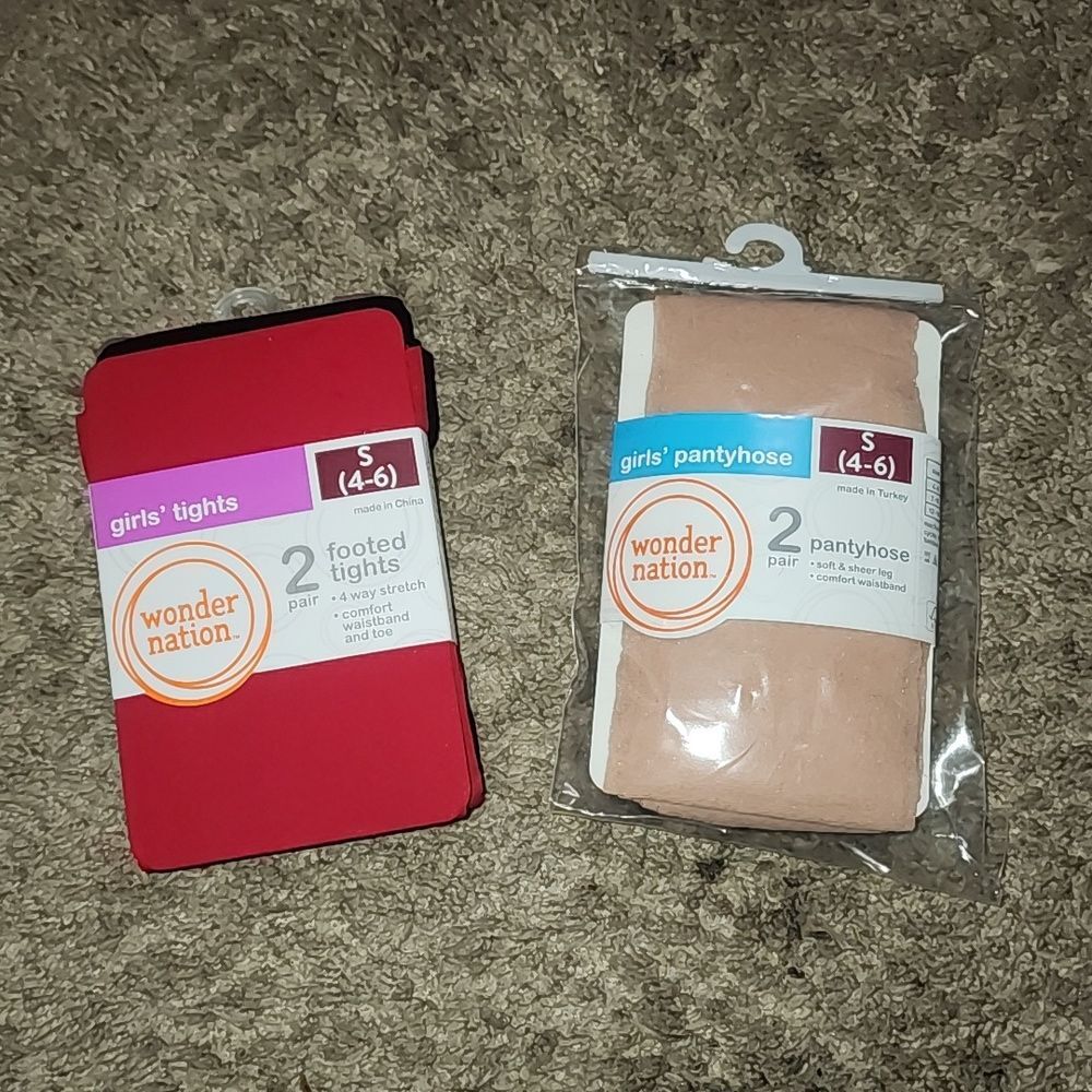 Wonder Nation 2 pair Footed Tights and 2 pair Pantyhose Size Small